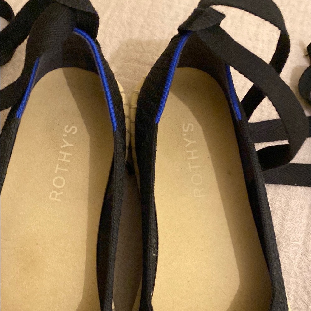 Rothy's Black Espadrille Lace-Up Flats with Natural Jute Trim. Size 7.5 - Picture 5 of 7